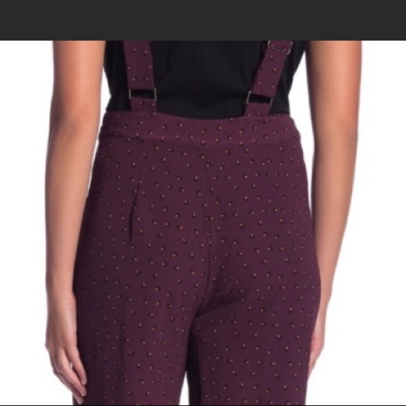 BOBEAU Bib Overalls burgundy pockets capri cropped - Picture 6 of 10